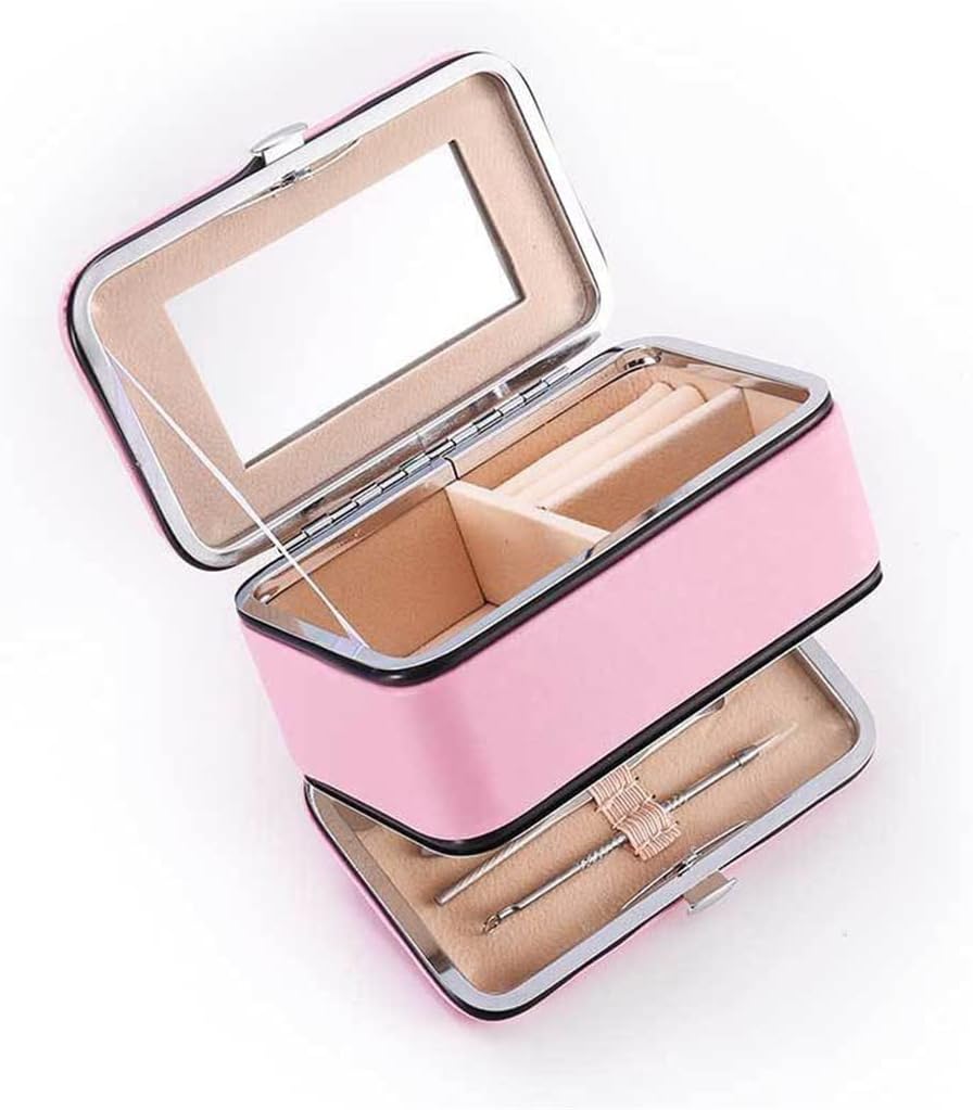Cosmetic Manicure Tools Double Layer Portable Jewelry Box Storage Earrings Ring Multifution (Color : Black, Size : As shown) (C As shown)