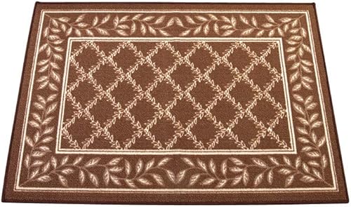 Collections Etc Alfombra de celosía de dos tonos con borde de hojas con respaldo antideslizante, decoración del hogar y protección del suelo,