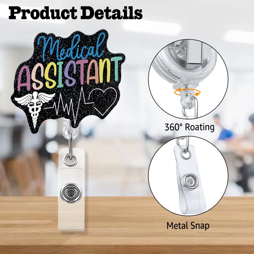 Medical Assistant Badge Reel With Alligator Clip - Glitter Irregular Shape, Retractable, 24" Reach, Gift For Nurses & Doctors - View #10