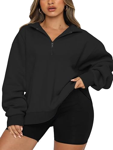 Womens Plus Size Half Zip Pullover Long Sleeve Oversized Sweatshirt