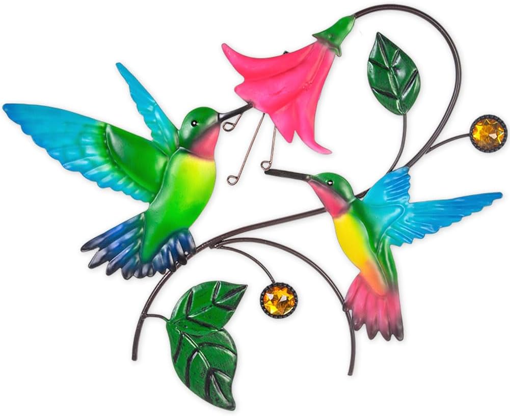 Decoración de pared de metal colibrí con flor