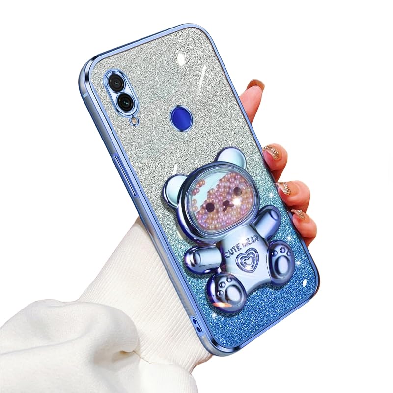 Cases Compatible with Xiaomi Redmi Note 7/Note 7 Pro Cover, Soft Silicone Electroplated Case, Designed Cute Bear Folding Stand Holder for Women,Camera