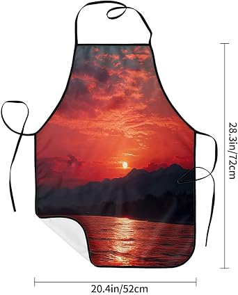 Kitchen Apron With 2 Pockets For Women Men, Waterproof Adjustable Chef Aprons Fiery Red Sunset Long Ties Bib Apron For Cooking Baking Bbq