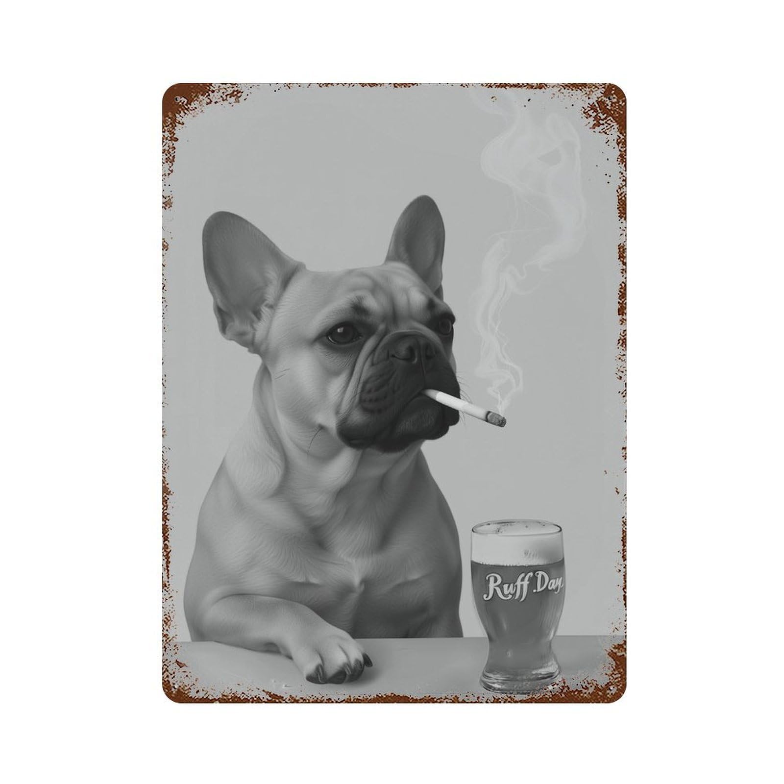 xiaoxiaoshen French Bulldog Smoking & Beer Wall Art Wall Decor Art Metal Tin Poster Modern Home Decor Art Home Bar Shop Decorations Vintage Sign 40x30cm
