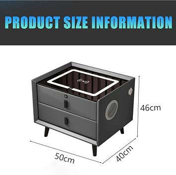 Nightstand with Charging Station,with Fingerprint Lock Smart Nightstand,Three-Drawer Bedroom Side Table with Speakers and Smart Sensor LED Lights,Modern Nightstand,Gray,2 Drawers