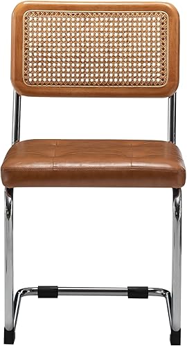 Miniatura 8 de Alunaune Juego de 2 sillas de comedor modernas de mediados de siglo, sillas de cocina tapizadas de ratán natural, sillas laterales sin brazos con