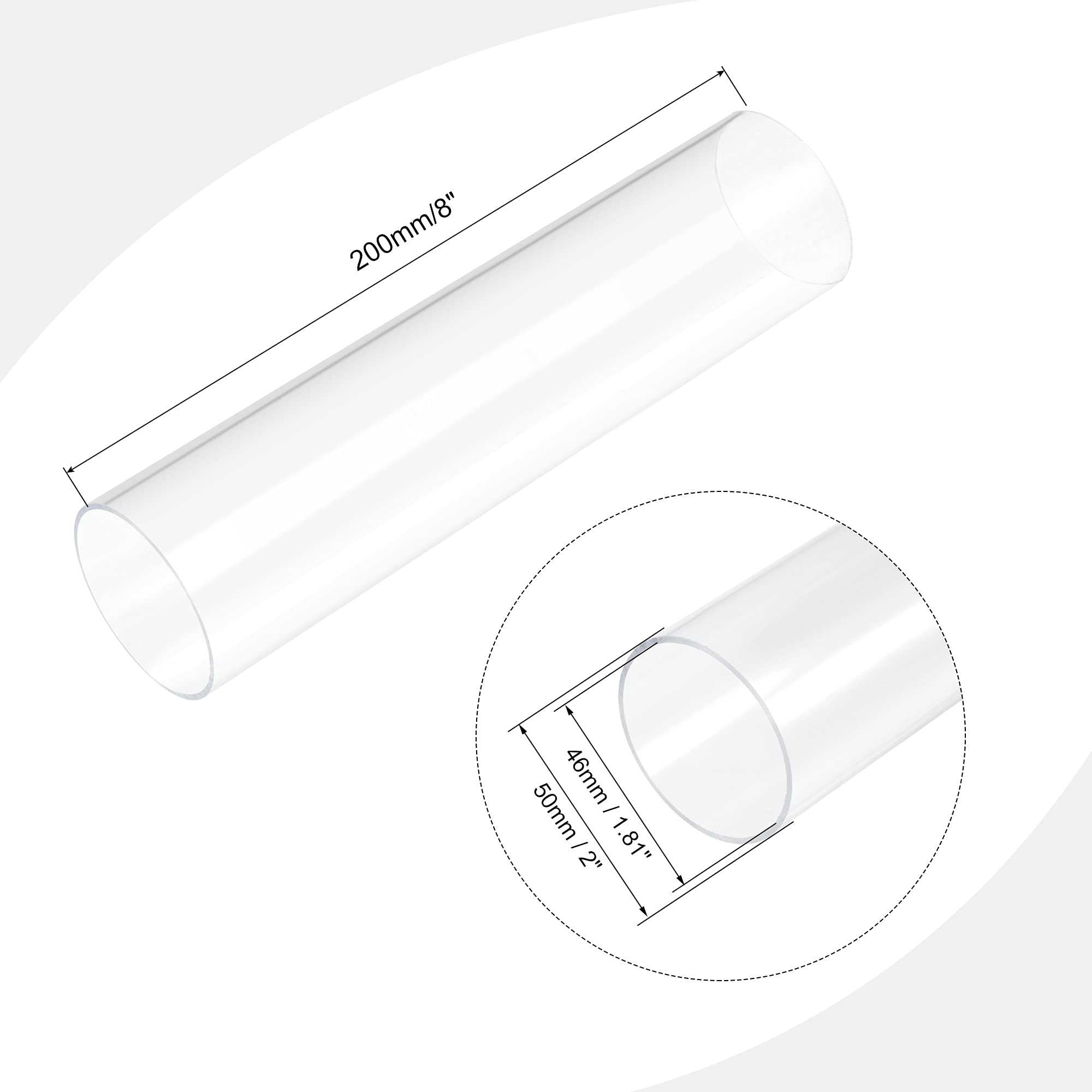 Sourcing Map PVC Transparentrohr – Innendurchmesser 46 Mm, Außen 50 Mm, Länge 305 Mm, PMMA Acryl – Für Lampen, Aquarium, DIY & Möbel
