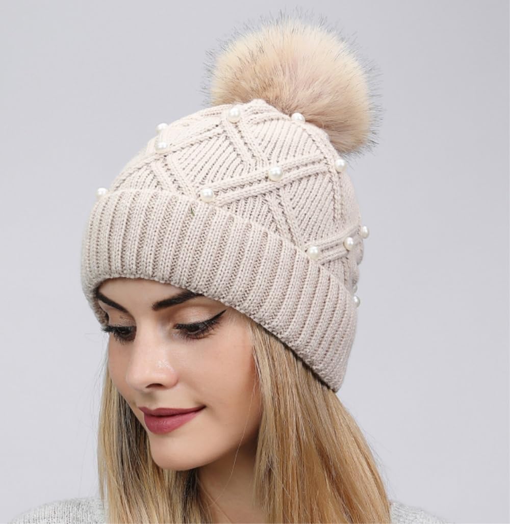 Mützen Winter Mützen Winter-Frauen-Bommel-Beanie-Mütze, Slouchy-Schnee-Strick-Schädel-Ski-Mütze Für Männer Und Frauen Wintermütze (Color : F, Size : One Size)