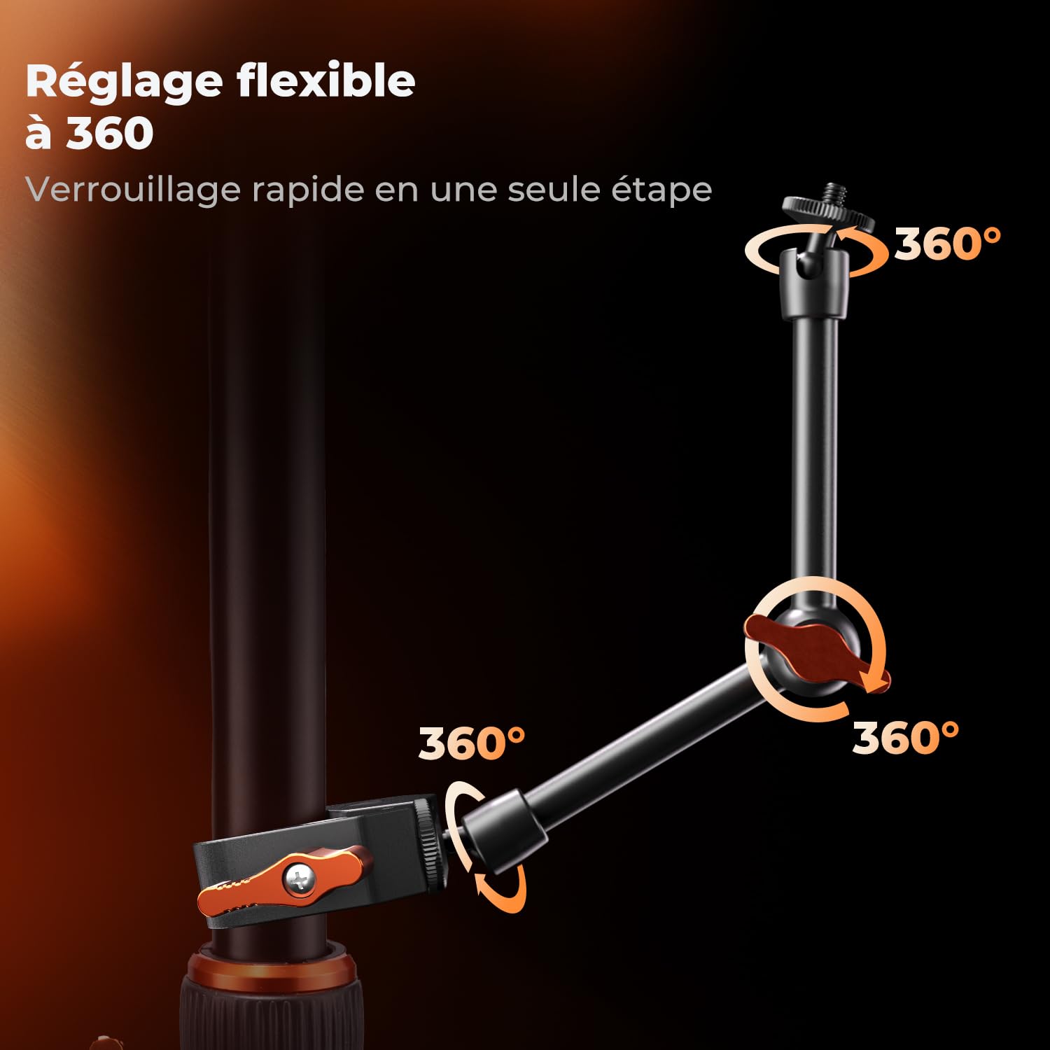 K&F CONCEPT Bras Magique 9.8 Pouce avec Pince Super Clamp et Vis 1/4'' 3/8", Support Articulé Réglable pour Moniteur, Appareil Photo, Lumière LED, Microphone, Trépied Vidéo