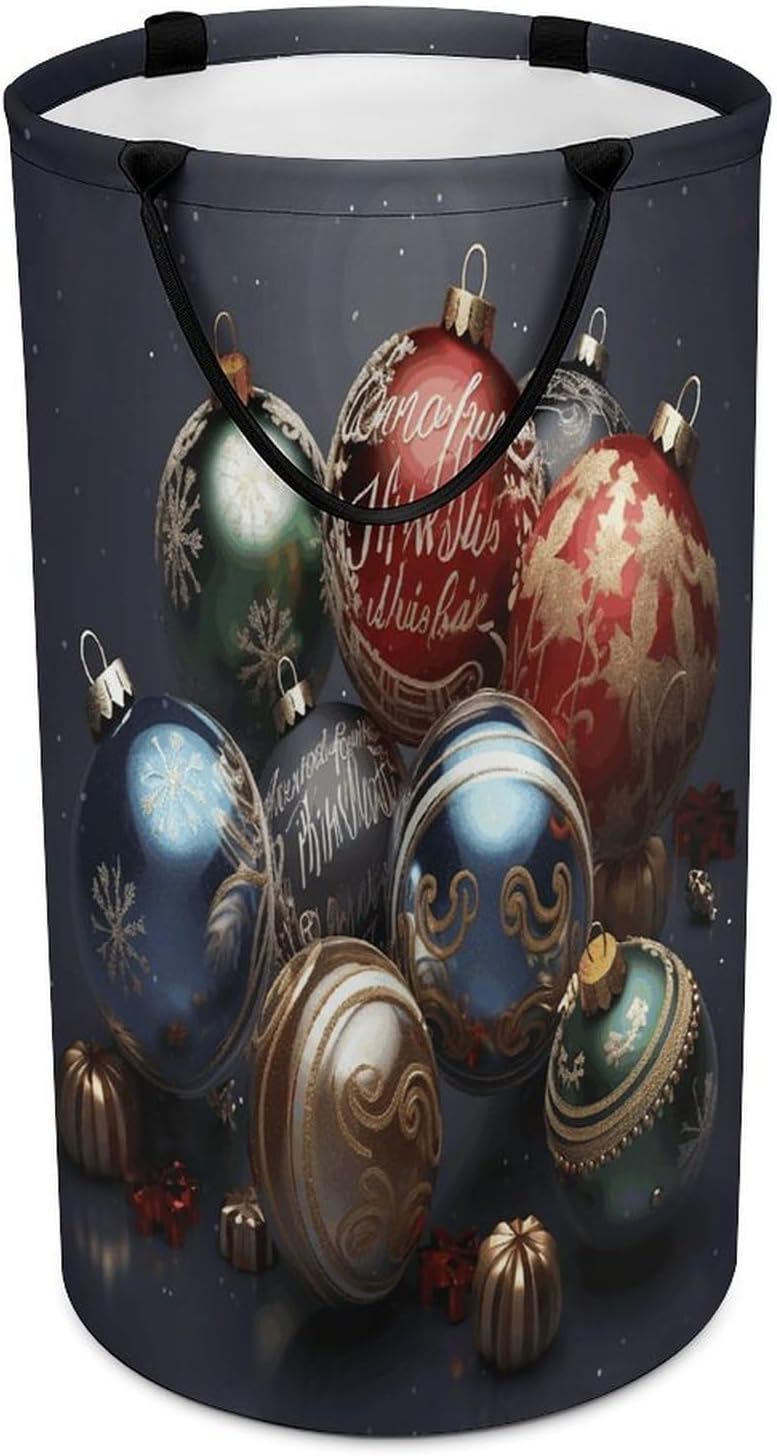 Christmas Balls Laundry Basket Waterproof And Moisture-Proof Storage Bins Collapsible Round Laundry Hamper Perfect for Toys, Clothes And Sundries