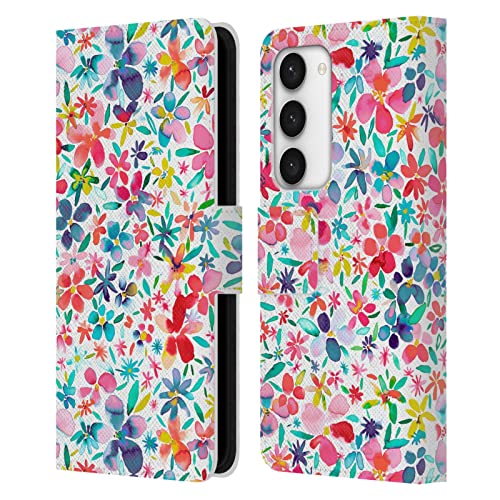 Étui portefeuille cuir Samsung S23 5G floral compatible chargement sans fil