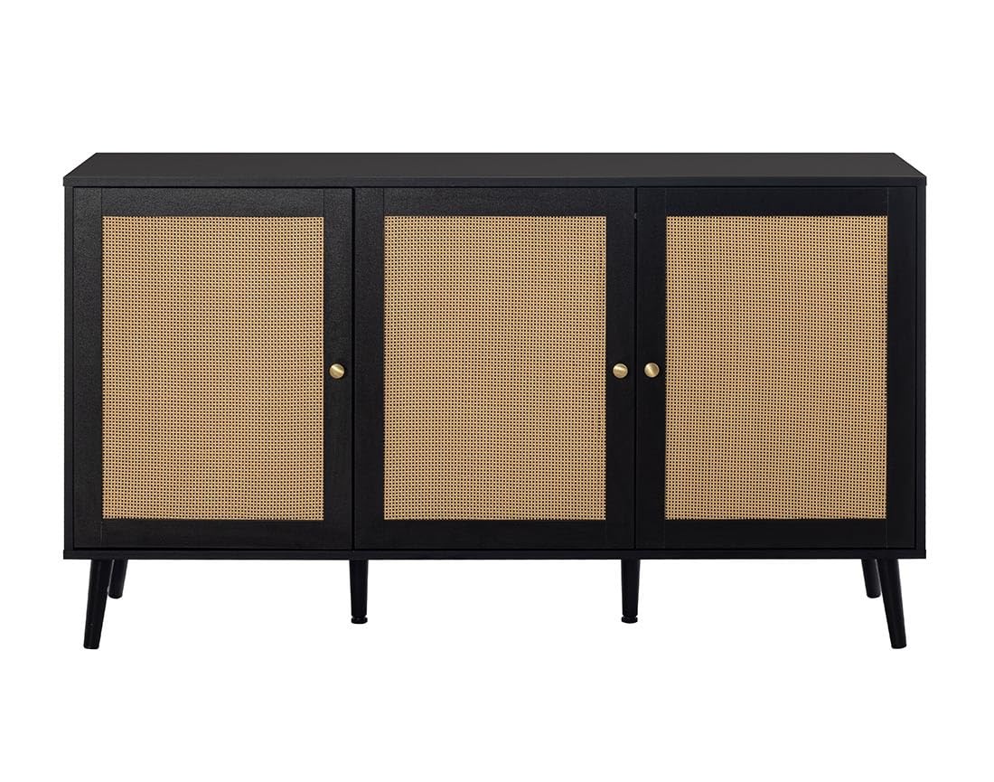 Bestmobilier Goto - Buffet Bas - Noir et cannage - 140 cm