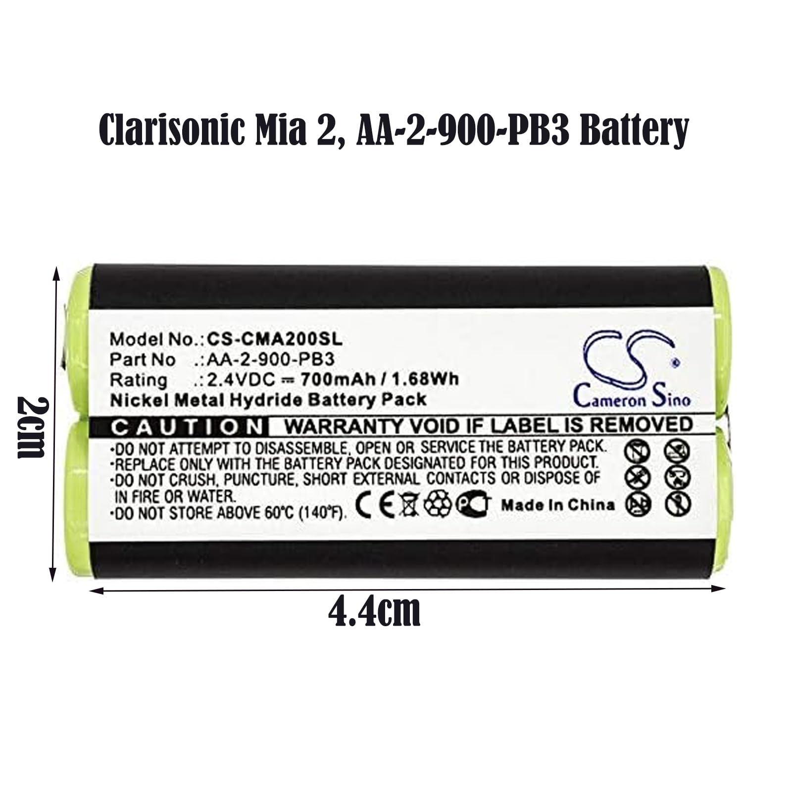 2.4V 700mAh / 1.68Wh Replacement Battery for Clarisonic Mia 2, AA-2-900-PB3
