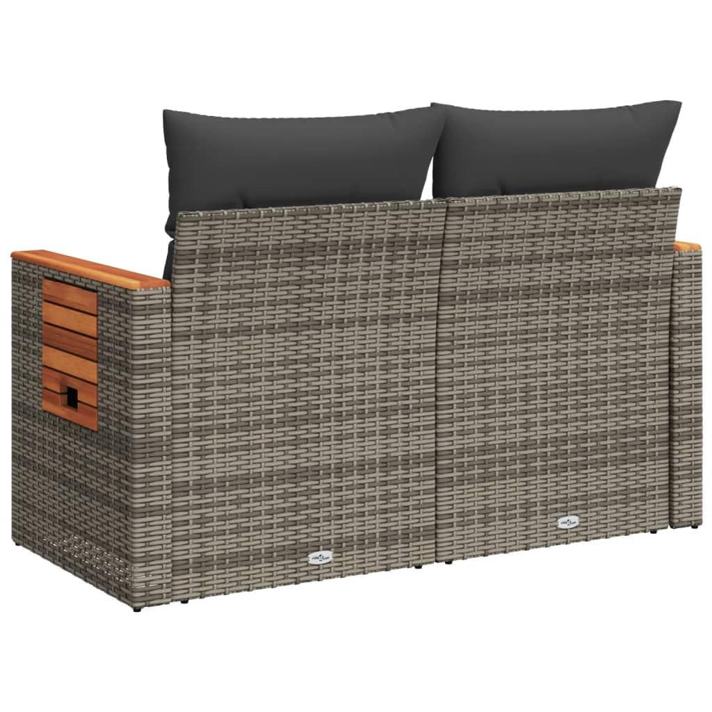 IKAYAA Divanetto da Esterno 2 Posti con Contenitore Divano da Giardino in Polyrattan Salotto da Giardino in Polyrattan Set da arredo per Esterno con Cuscini-Grigio-2 pz