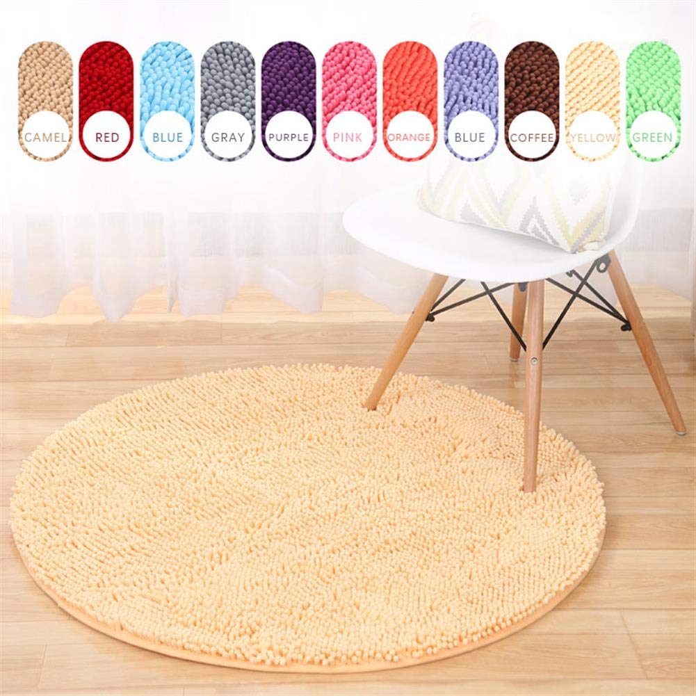 Tapis de bain chic en microfibre chenille douce et antidérapant à poils longs - Lavable en machine - 100 cm de diamètre - Jaune