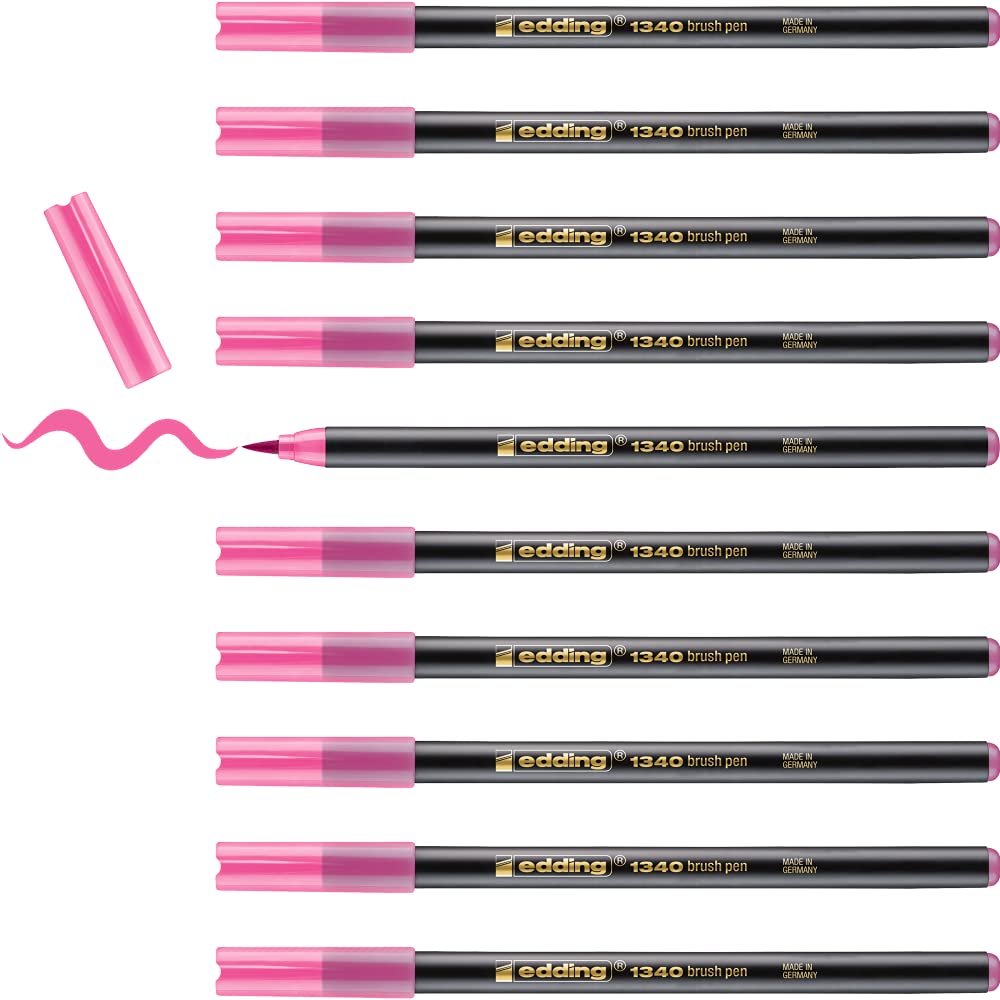 edding 1340 brush pen - pink - box of 10 - flexible brush tip - felt-tip pen for painting, writing and drawing - bullet journals, hand lettering, mandalas, calligraphy