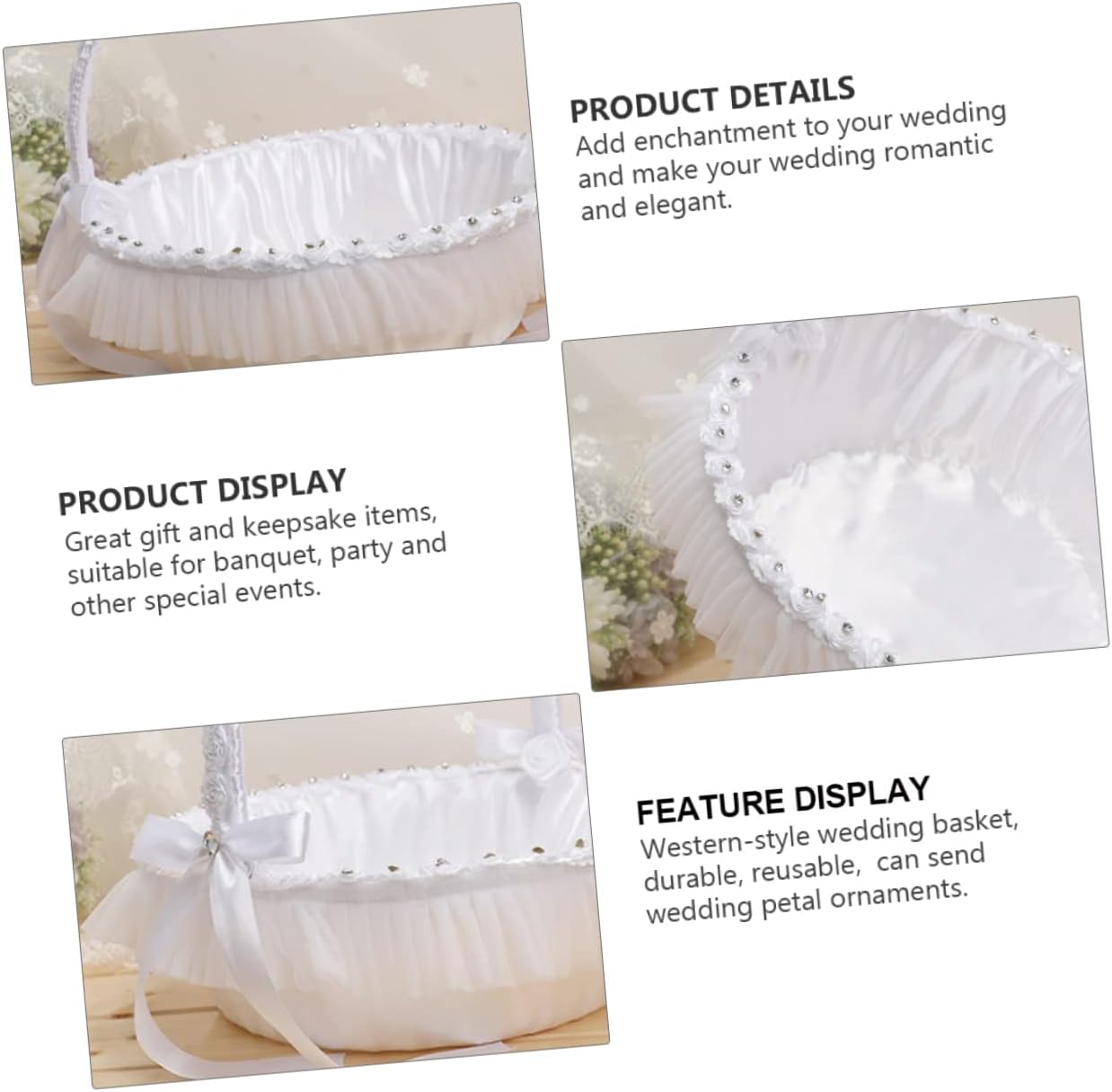Garneck 1pc Elegant Wedding Flower Basket Lace Trim for Flower Girls Ceremony Decorations and Party Supplies Holds Petals and Candies Lightweight and Easy to Use