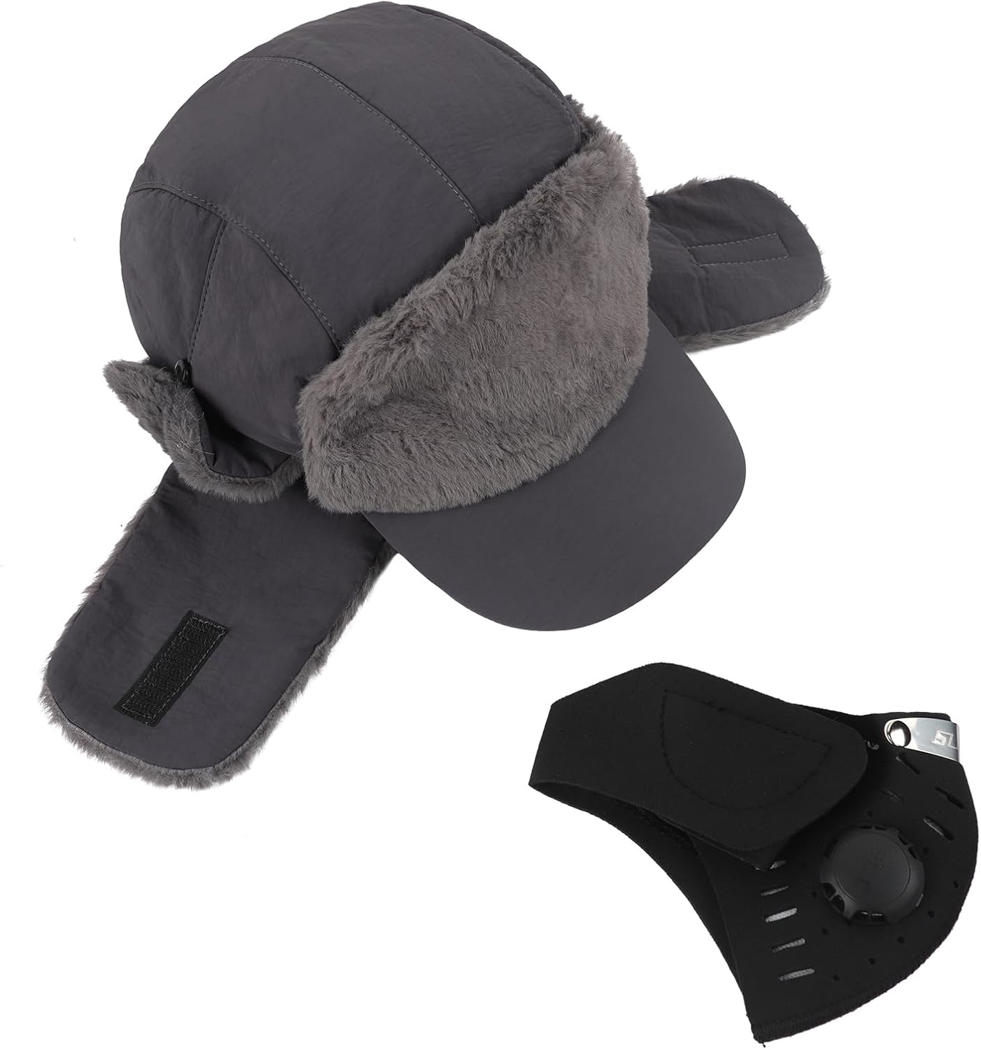 PURFUN Winter Windproof Balaclava Trapper Hats with 2 Masks for Adults, Winter Warm Fleece Wide Brim Visor Baseball Caps