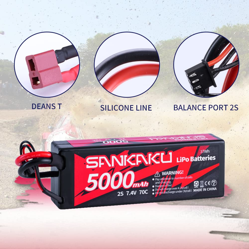 SANKAKU 2S Lipo Akku 7,4V 5100mAh 120C Hardcase Mit Deans T Stecker – Für RC Buggy, Truck, Tank & Boot