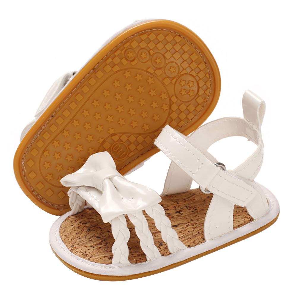 E-FAK Baby Girls Summer Sandals Toddler Infant Cute Flowers Anti-Skid Rubber Sole First Walkers Shoes (01 White, 0_Months)