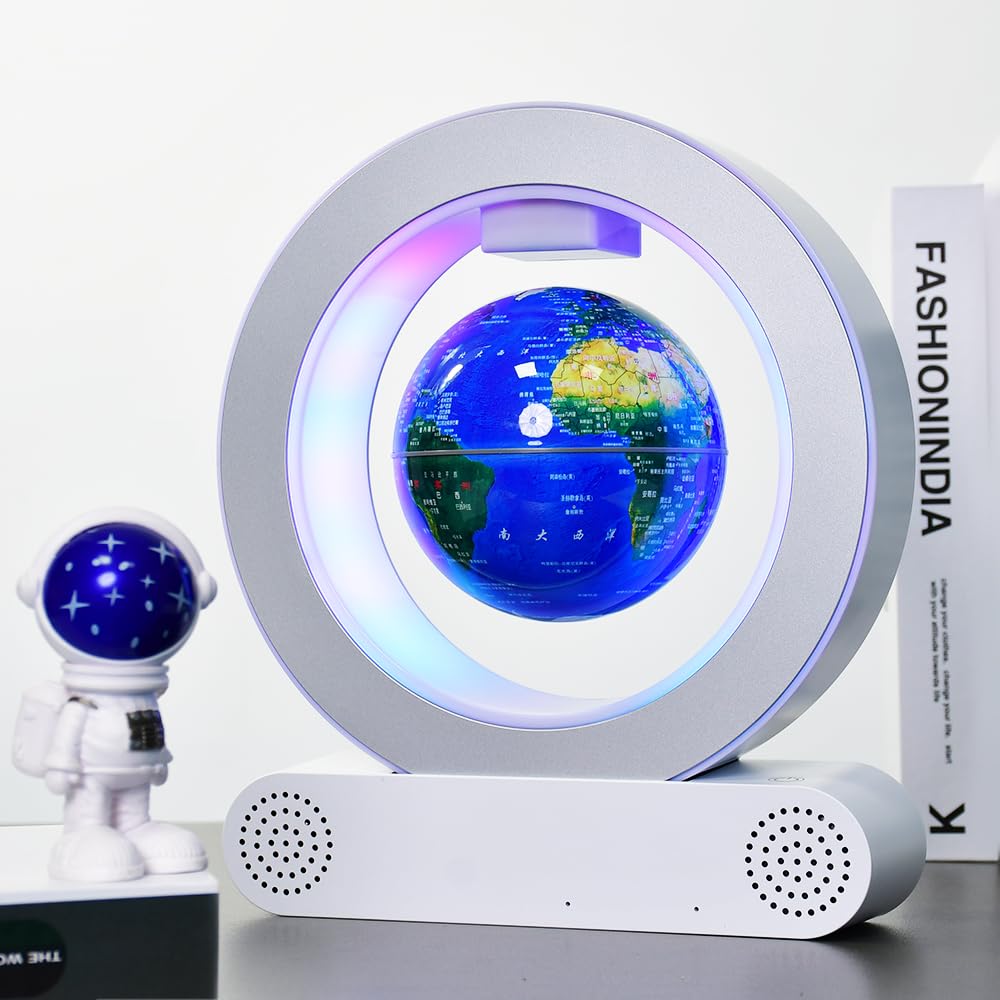 Globo Flotante Magnético con Luz LED, Base con Altavoz Bluetooth, Antigravedad, Decoración Mundial, 15 cm (Esfera luminosa con cambio de color)
