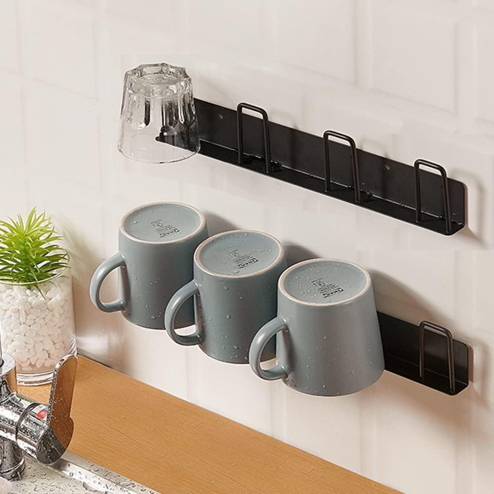 38748 2pcs Mug Hooks Wall-Mounted Holder, Coffee Cups Holder Hanger no Drilling,Mug Rack with 4 Cup Holders,Cups Storage ​for Kitchen, Living Room, Office(Black)-picture-31