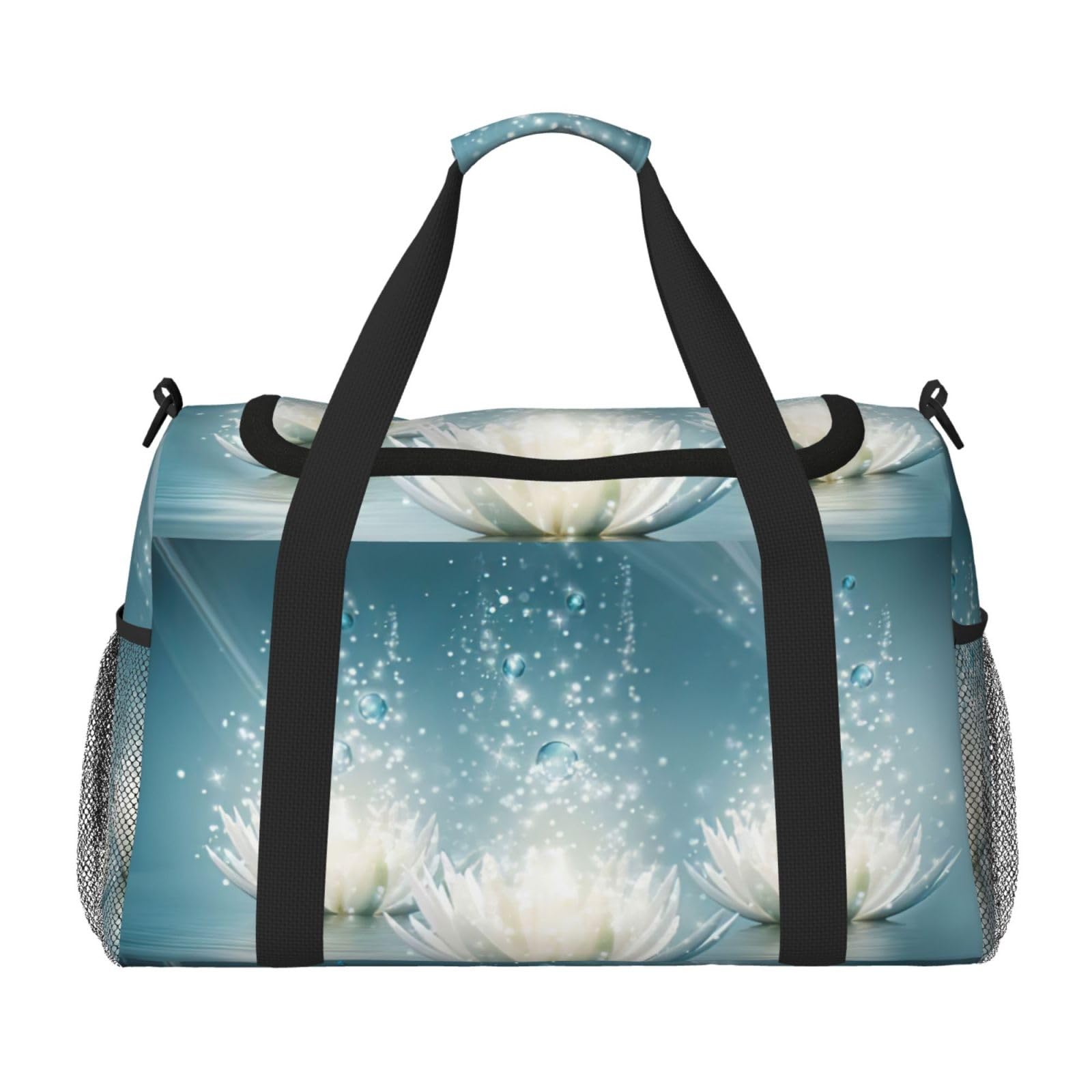 Sac de voyage imprimé fleurs de lotus blanches, accessoire raffiné - 8