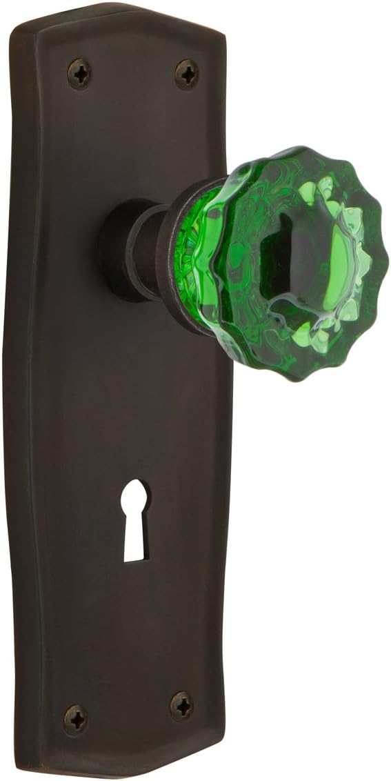 Nostalgic Warehouse 724864 Prairie Plate Privacy Crystal Emerald Glass Door Knob in Oil-Rubbed Bronze, 2.75