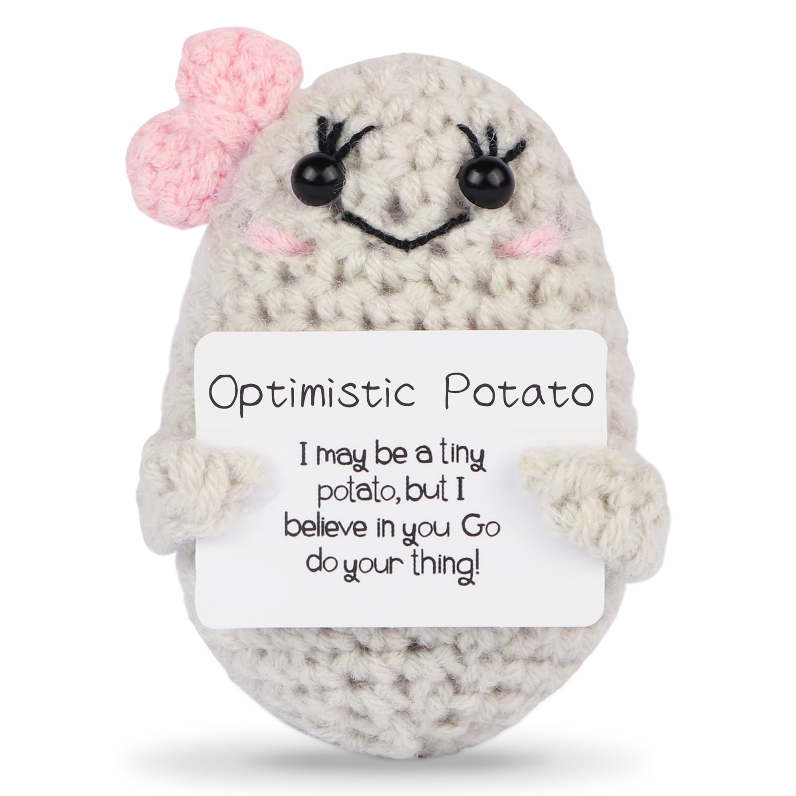 Hoedia Handmade Emotional Pickle Gift, Emotional Cucumber Crochet Doll Inspirational Gifts with Cards, Cute Knitted Funny Support Pickle Potato Friend Birthday (Potato with Rouge)