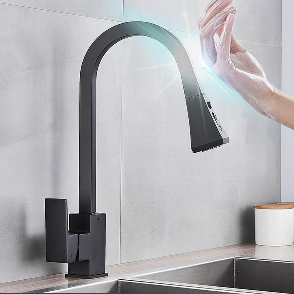 Robinet mélangeur chaud-froid rotatif à 360 degrés noir mat anti-traces