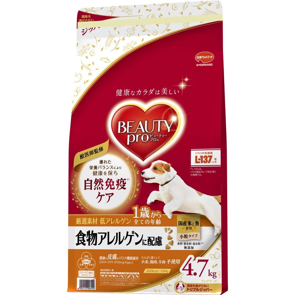 ビューティープロ ドッグフード 食物アレルゲンに配慮 1歳から 国産米・魚 4.…