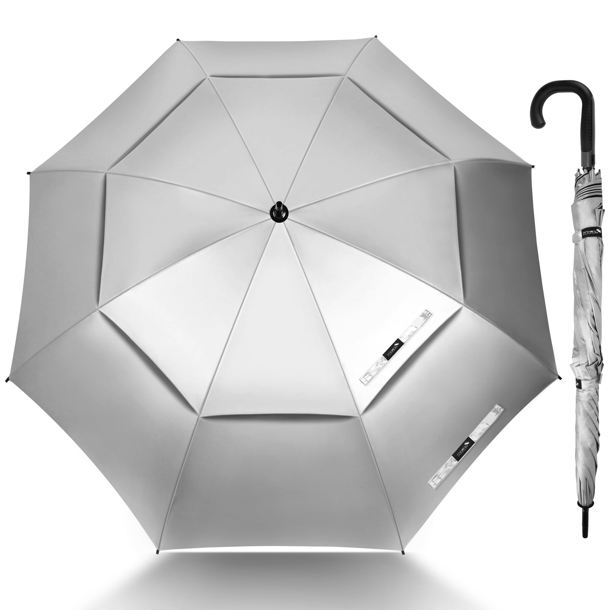 ZOMAKE Ombrello Golf Grande 54 Inch- Ombrello Parasole Anti UV Con Impugnatura a J,Ombrello Golf Grande Antivento Apertura Automatica,Ombrello Robusto Da Viaggio per Anziani E Bambini(Argento E Nero)