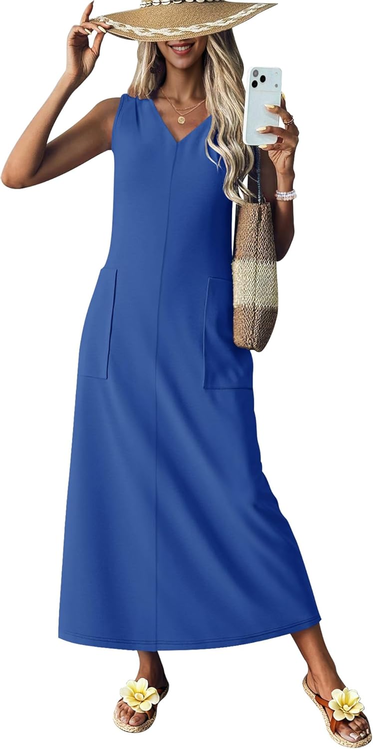 MISFAY Women Summer Maxi Dress 2026 Sundress Wrinkle-Free Casual Beach Long Dress Sleeveless Vacation Maxi Dress with Pockets - Image 4