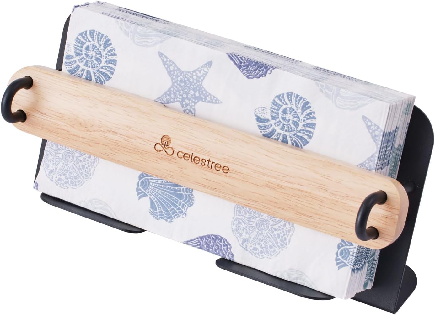 Guest Towel Holder for Bathroom - Ironl Napkin Dispenser with Rubber Wood Weighted Arm, Rectangular Disposable Hand Towels Tray for Table Kitchen Steak Dinner Vanity Picnic