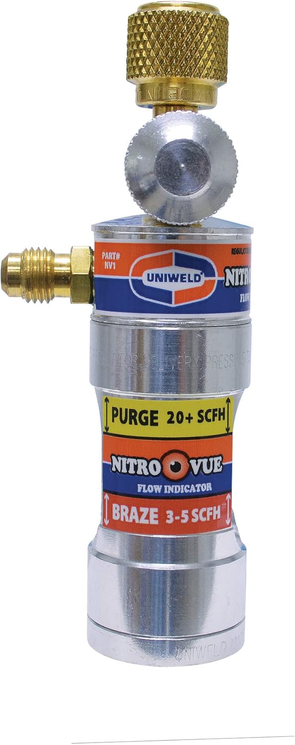 Uniweld NV1 NitroVue Nitrogen Flow Indicator for HVAC Brazing - Precision Low-Flow Control, Gold/Silver 7.7 oz