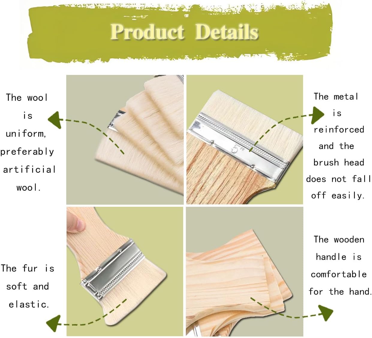Flat Paddle Paint Brush Set, Hake Brush Flat, Scale Brush, Wide Paint Brush Large Flat Paint Brush with Poplar Handle Art Paint Brush Wool Paint Brushes for Oil and Acrylic Paints 3/4/5 Inch