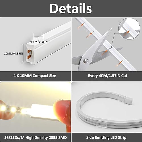 Miniatura 2 de JOYLIT Tira de luces de neón de 16.4 pies16.4 ft, 4000 K, color blanco natural, IP67, impermeable, 24 V, regulable, flexible, 0.157 x 0.394 in, lado