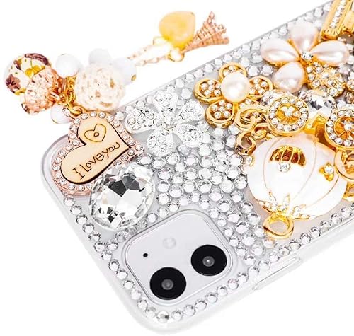 Max-Abc Compatible With Iphone 12 Pro Max Bling Glitter Case,Luxury Shiny Diamond Crystal Rhinestone Sparkly Jewelled Gemstone Pumpkin Car 3D Handmade Clear Cover Case For Women Girls #TOP1