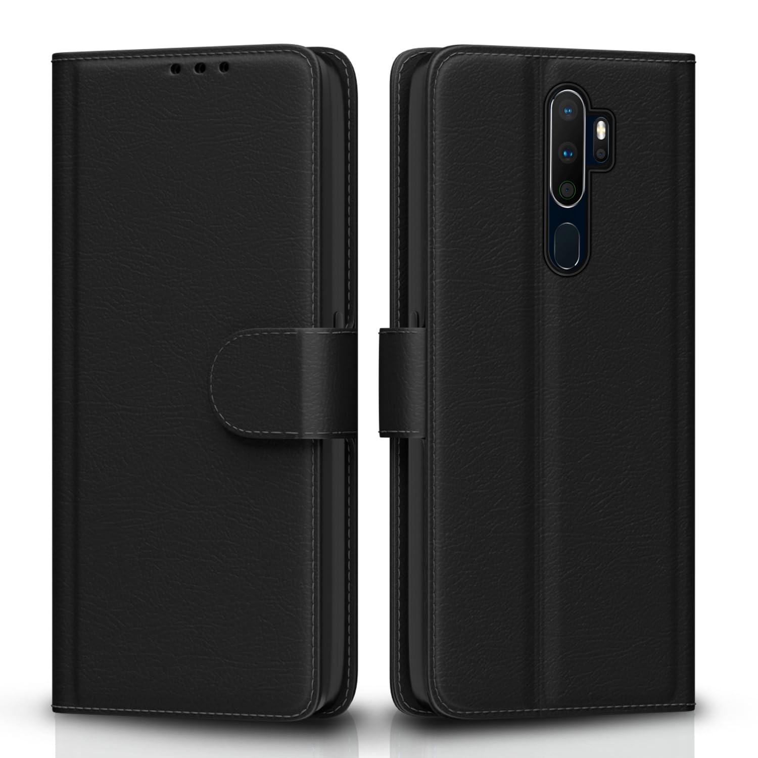 Pikkme Oppo A5 2020 / A9 2020 Flip Cover Magnetic Leather Wallet Case Shockproof TPU for Oppo A5 2020 / A9 2020 (Black)