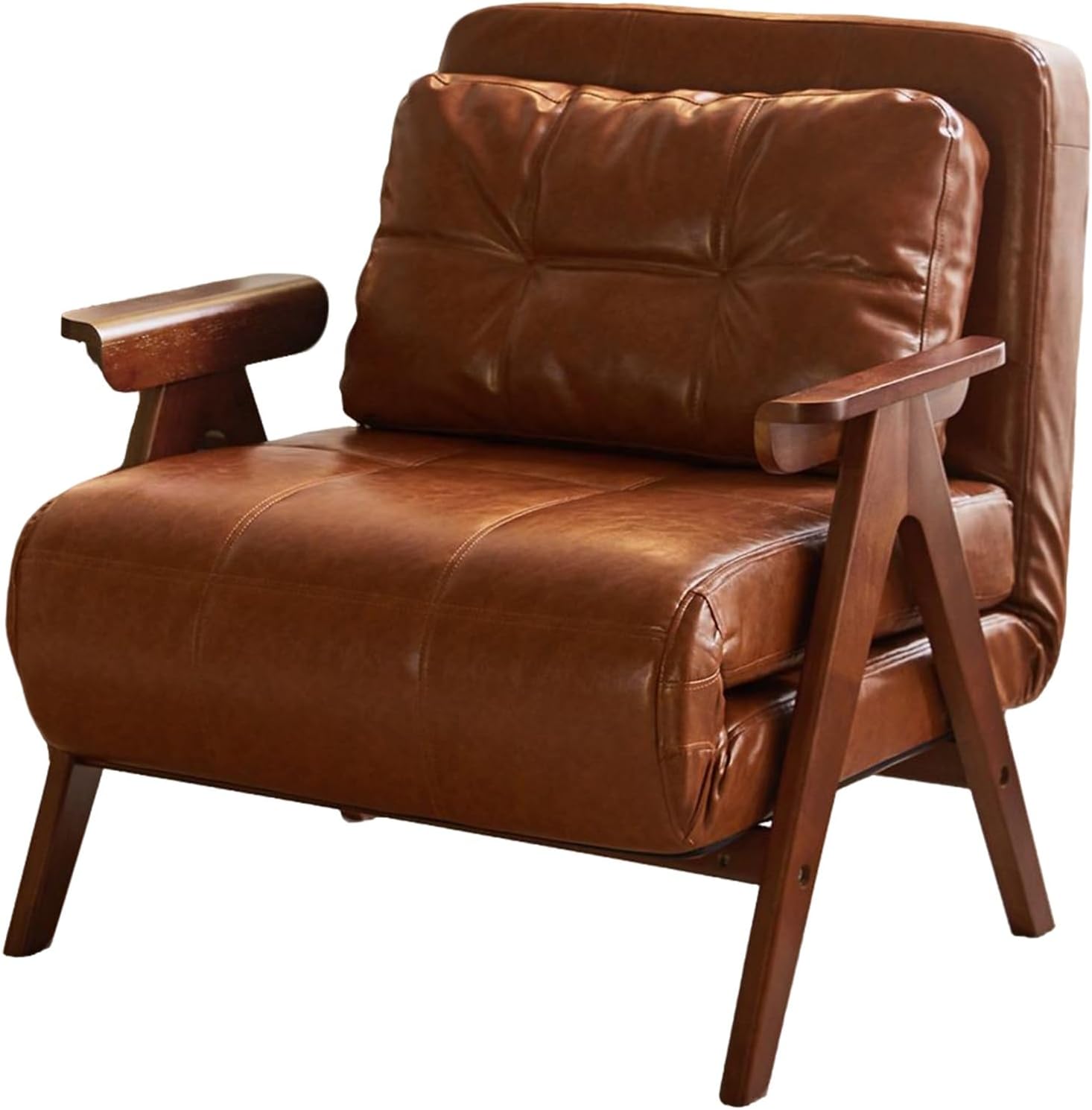 Convertible Solid Wood Sofa BedSpaceSaving FoldOut Chair Bed with Adjustable Backrest Retro PU Finish for Living Room Apartment Guest Room Small Spaces.