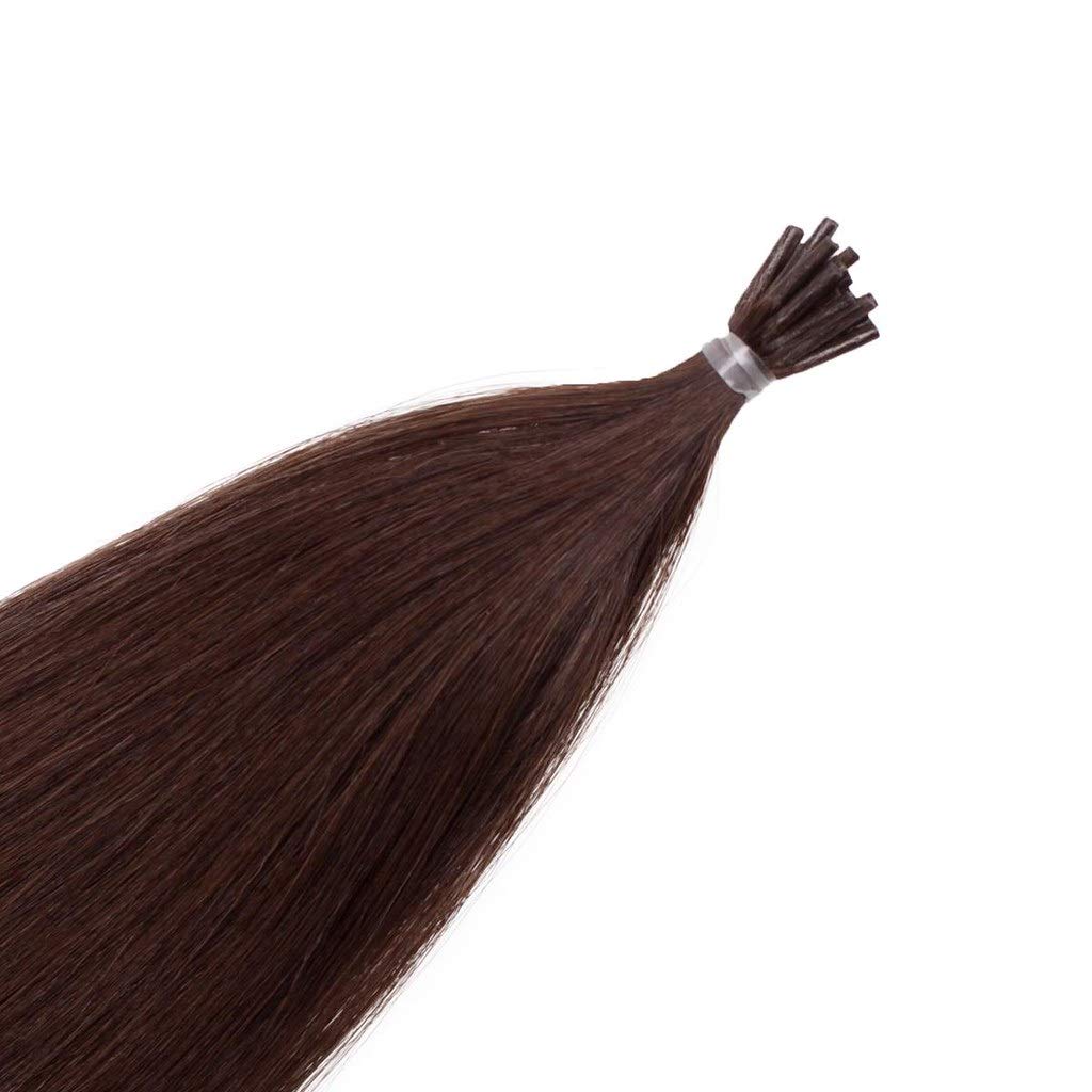 RemeeHi Brazilian I Tip Hair Extensions Human Hair Curly Easy Stick Tip to Your Hair 50g 18 Inch Per Pack 2# Dark Brown