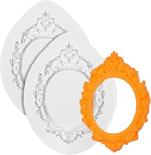 Picture Frames Silicone Mold, Photo Frame Fondant Molds Vintage Frame Molds Silicone Mold Baroque Picture Frames For Cake Decorating Cupcake Topper Candy Chocolate Gum Paste Clay Set Of 2
