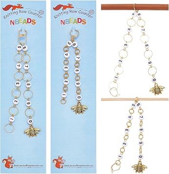 NBEADS 2 Pcs 2 Styles Bees Charm Knitting Row Counter Chains, 09 Number Stitch Markers Acrylic Beads Crochet Stitch Marker Charms for Knitting Weaving Sewing Quilting Handmade Jewelry