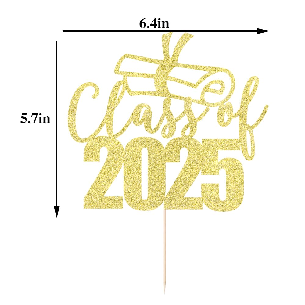 Sodasos Class of 2025 Cake Topper - Congrats Grad Cake Toppers - Gold Glitter Graduation Party Decorations