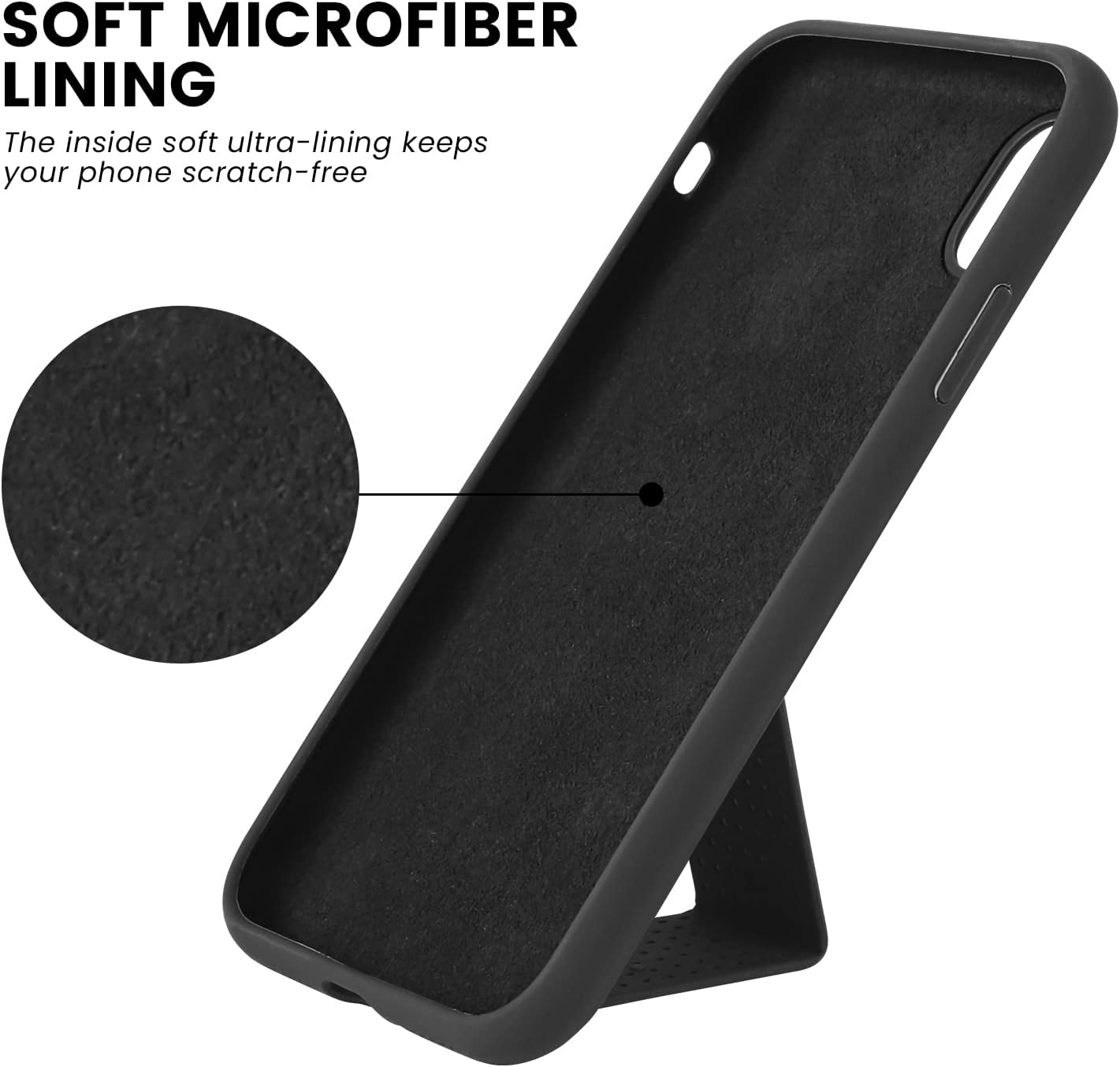 LAUDTEC Silicone Kickstand Case Compatible with iPhone XR, Vertical and Horizontal Stand Hand Strap Metal Kickstand Cover, Flexible Soft Liquid Silicone Stand Case for iPhone XR (Black) - Image 6