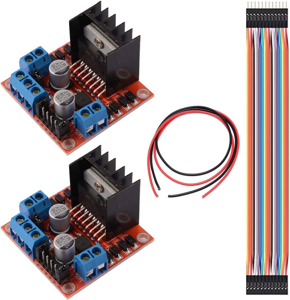 2pcs L298N Motor Driver Controller Board DC Dual H Bridge Robot Stepper Motor Control and Drive Module for Arduino Smart Car with Dupont Cable