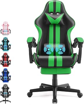 Ferghana E-Sports Chair,Green Gaming Chair,Racing Office Computer Game Chair,Ergonomic Gaming Chair,Racing Style with Headrest/Lumbar PillowGreen