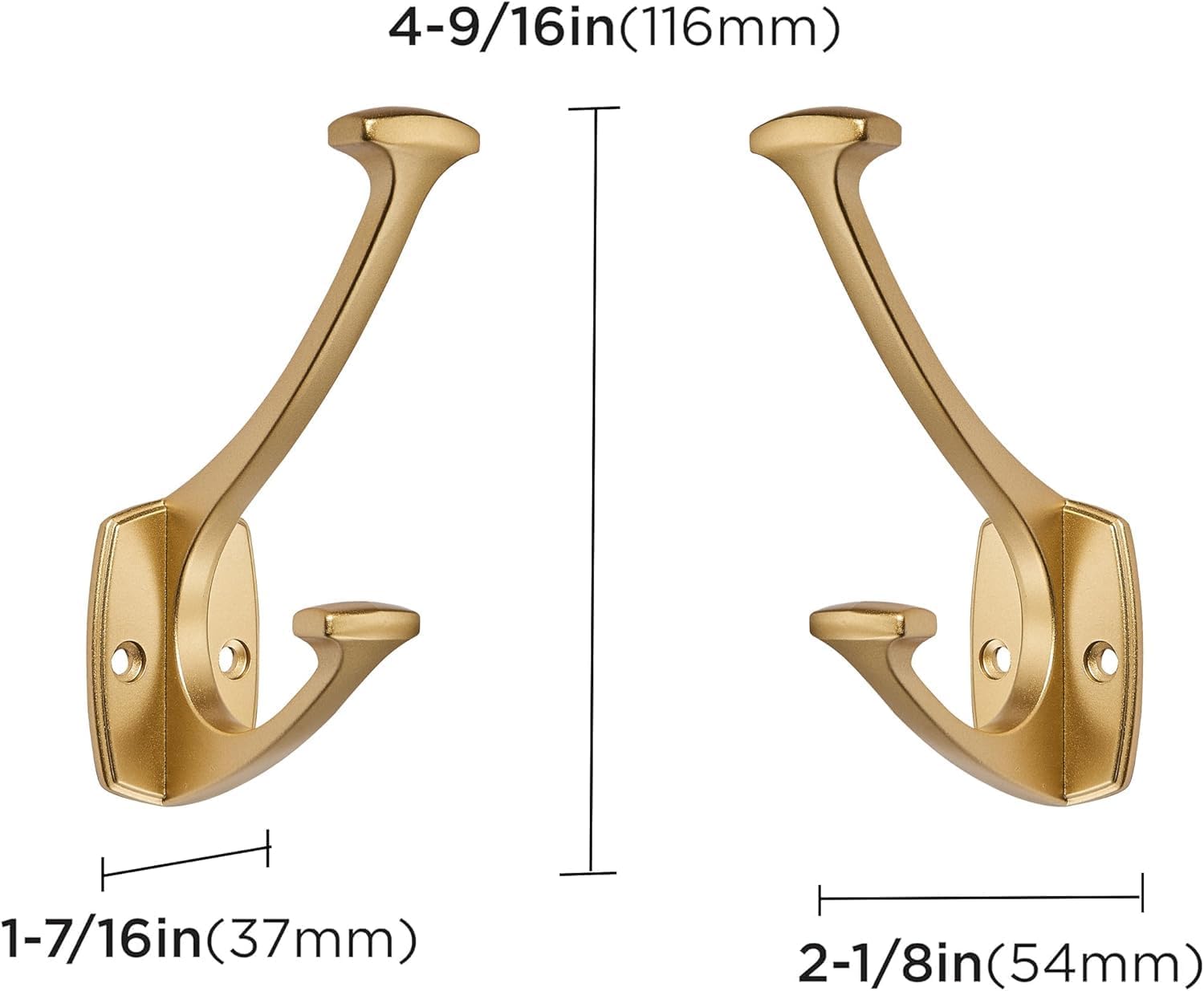 10 Pack Brushed Gold Hooks Decorative Heavy Duty Solid Large Coat Hooks for Towel Hanging Coats Robe Wall Mounted Towel Bags Door Back Bathroom Wall Hook.