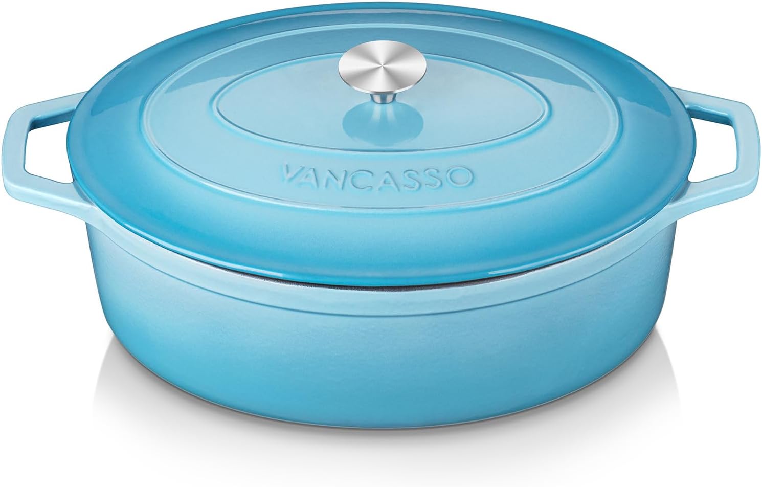 vancasso 9.3 Quart Enameled Cast Iron Oval Dutch Oven with Lid, Non-Stick Light Blue - Ideal for Braising, Baking & Serving