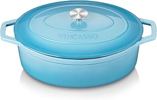 vancasso 9.3 Quart Enameled Cast Iron Oval Dutch Oven with Lid, Non-Stick Light Blue - Ideal for Braising, Baking & Serving